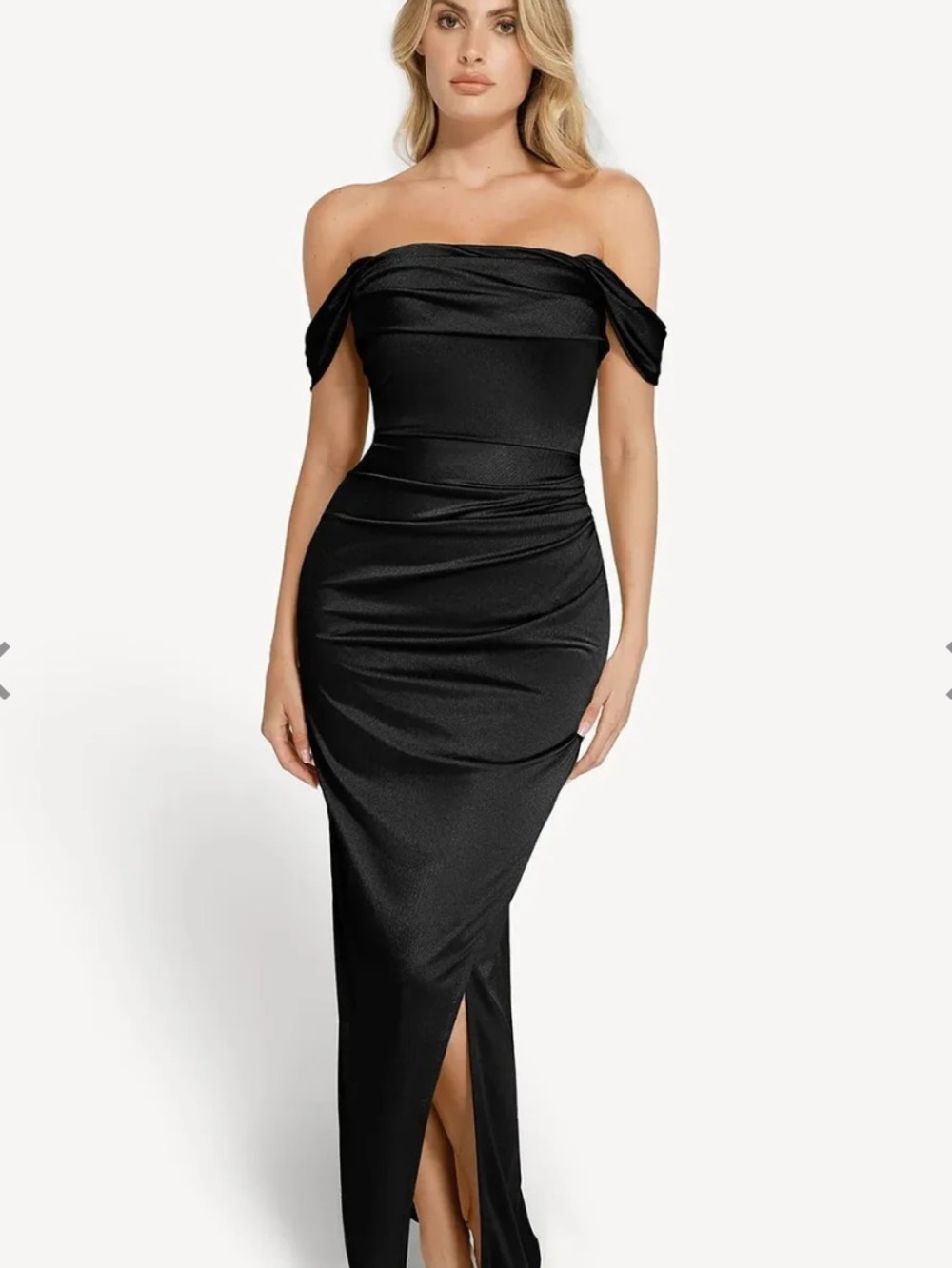 Shapewear Off Shoulder Shine Ruched Sculpting Maxi Evening Dress